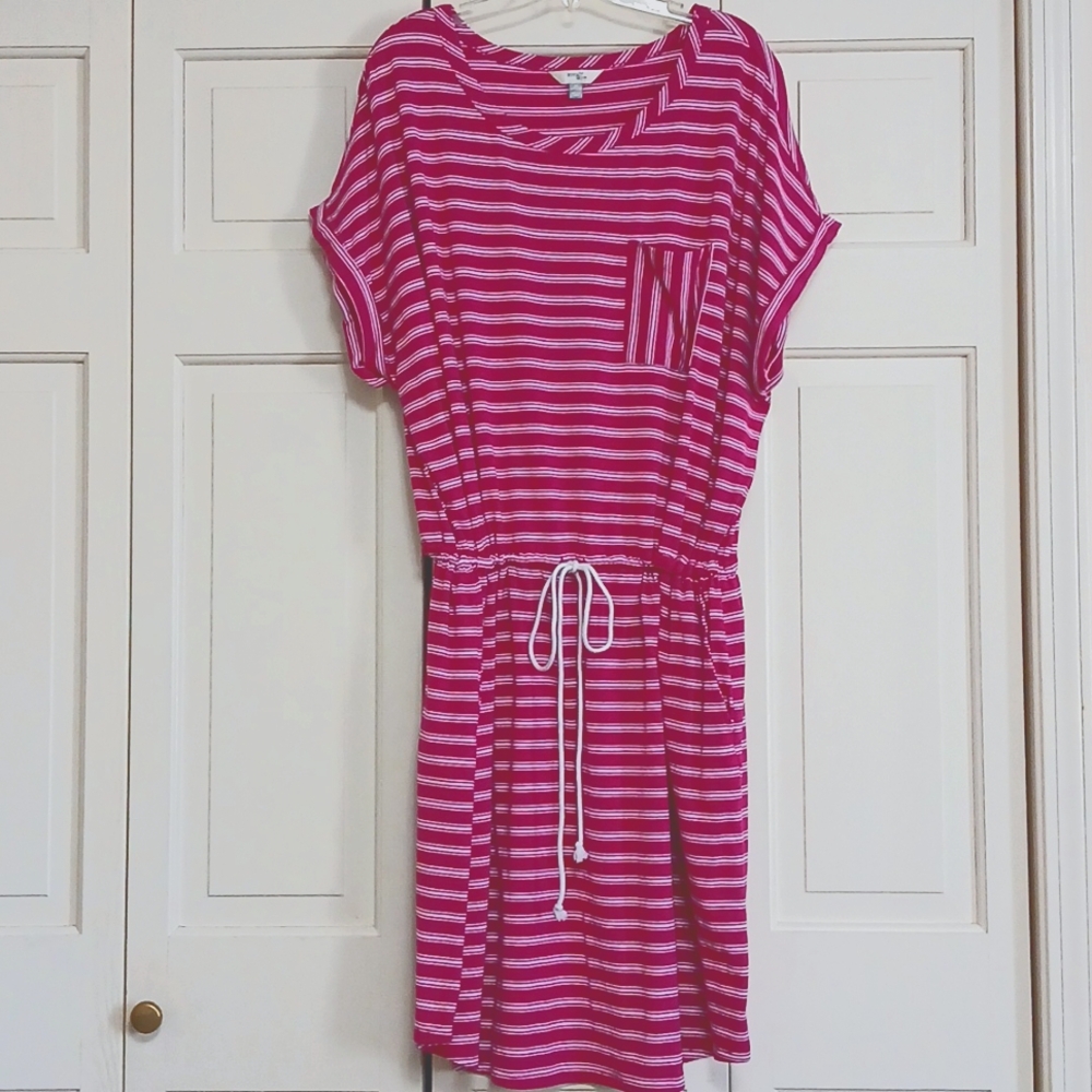 Terra & Sky Pink and White Striped Drawstring Waist Dress